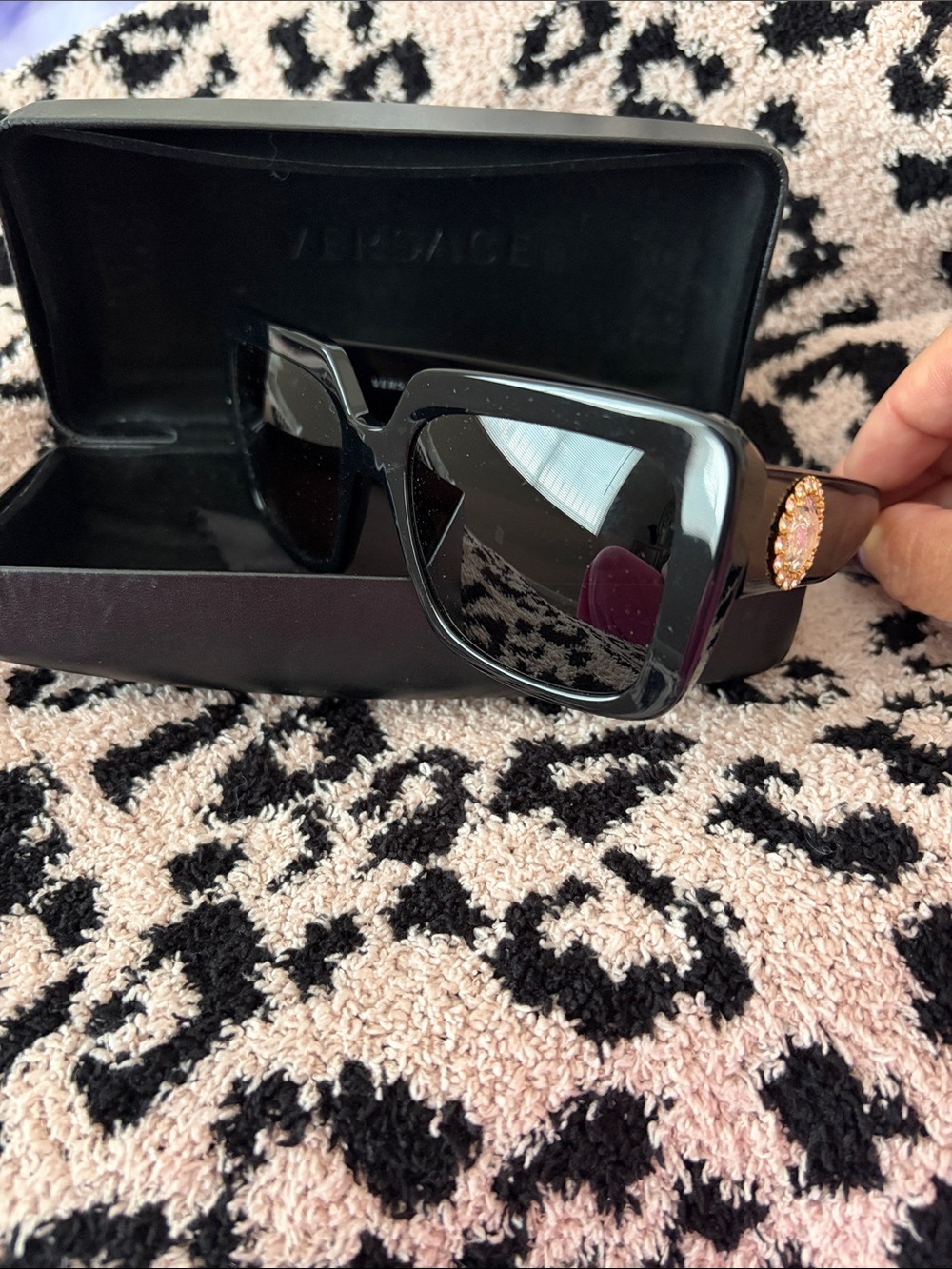 Versace Black Square Sunglasses with Gold Crystal Medallion VE4384b - Picture 4 of 12